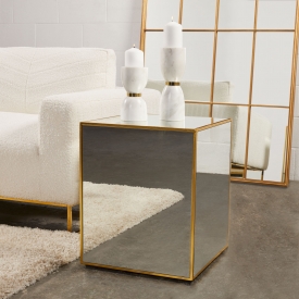 Mirror Cube Side Table: Antique Gold